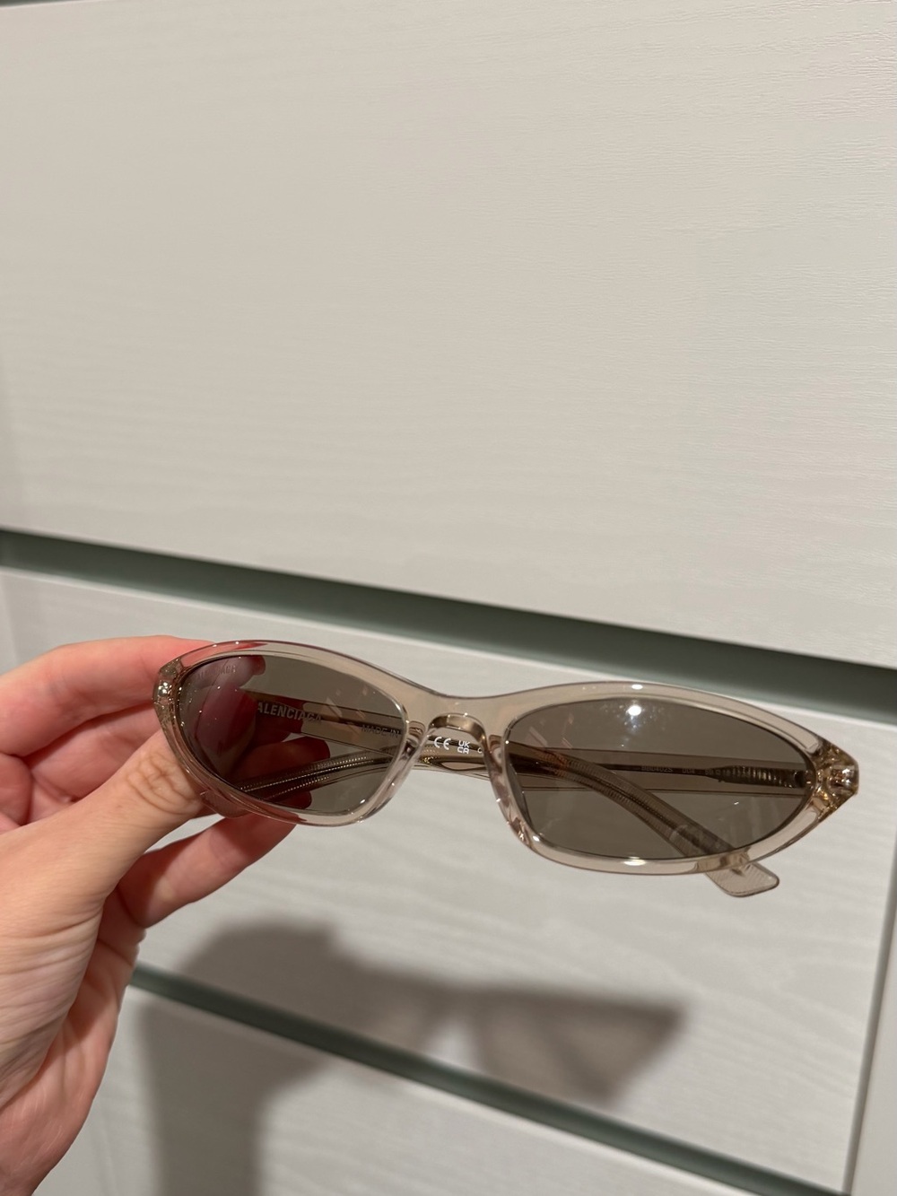 Balenciaga Transparent Taupe Cat-Eye Sunglasses with Brown Lenses